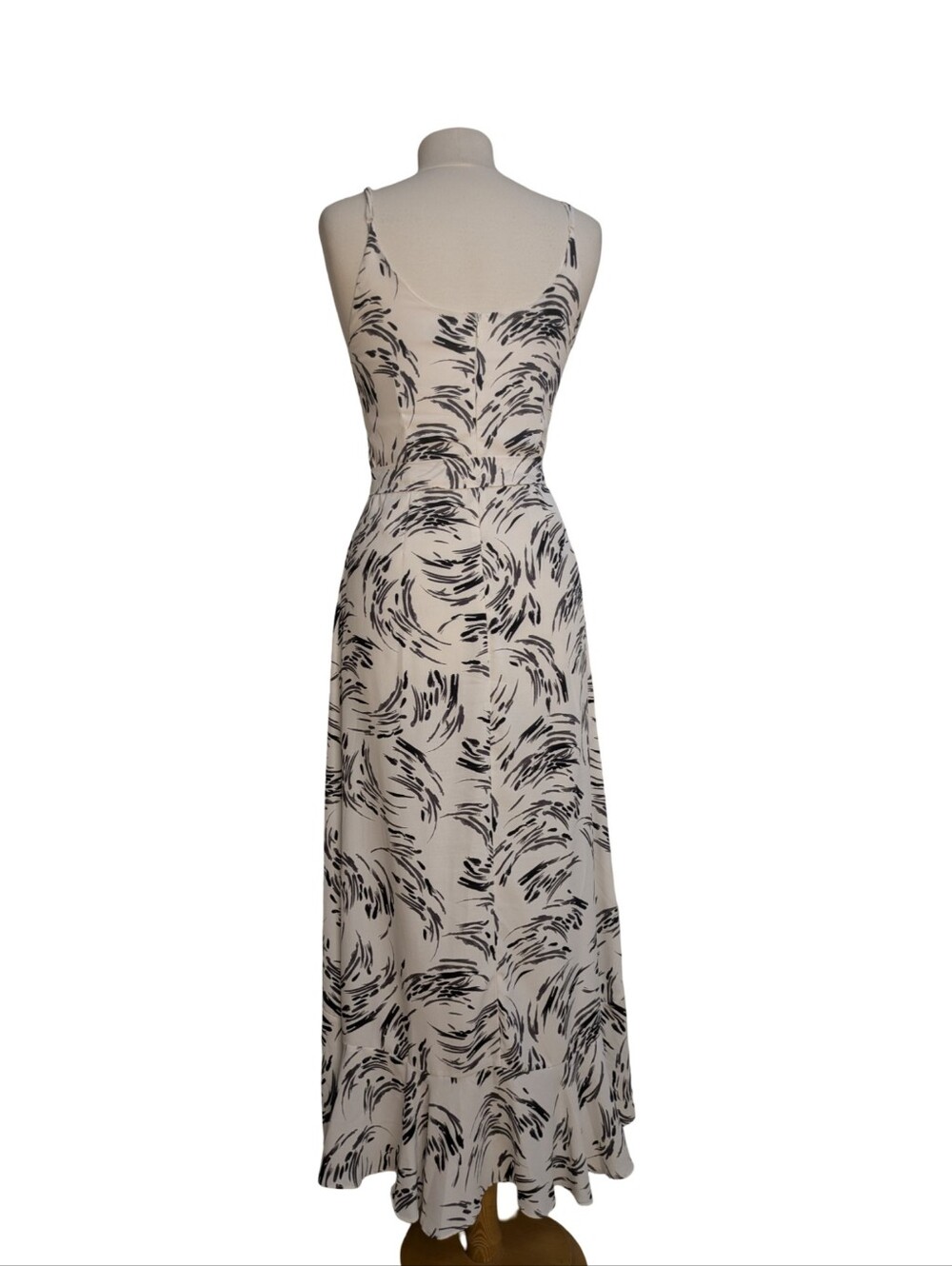 APRICOT Vneck Tank Summer Dress - White With Black Abstract Print - High Low Hem - Picture 6 of 6